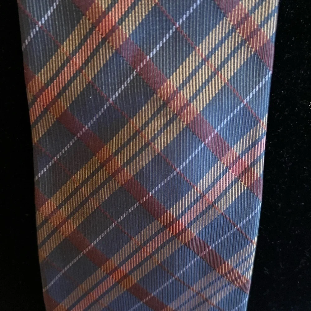 Busati tie Orange Blue Light Blue Rust Plaid Silk Mens Neck Tie